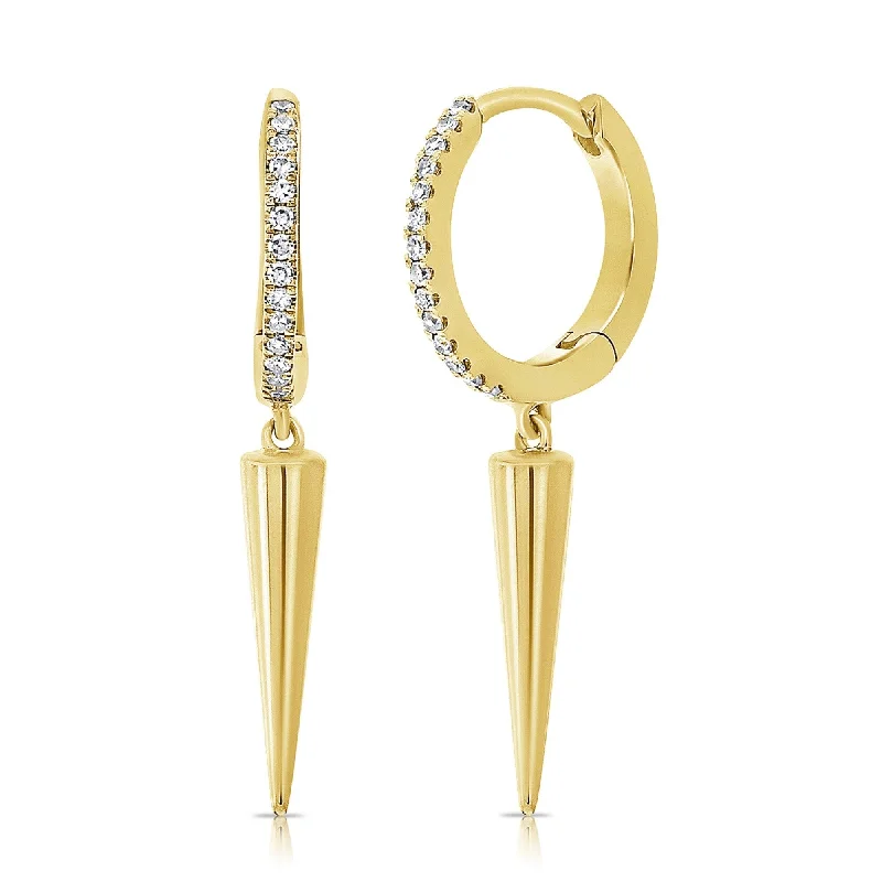 Joelle Diamond Spike Dangle Huggie Hoop Earrings 14K Gold