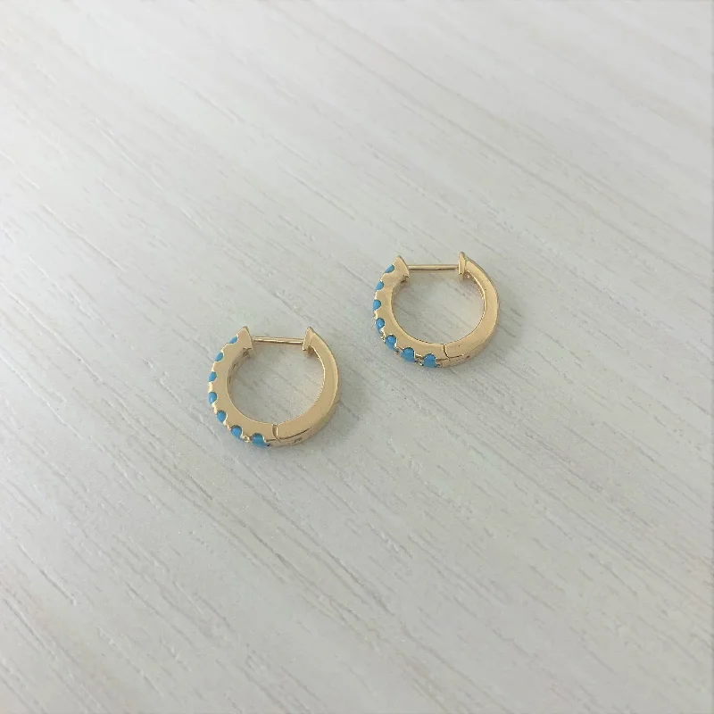 Joelle 14K Yellow Gold Turquoise Huggie Hoop Earrings