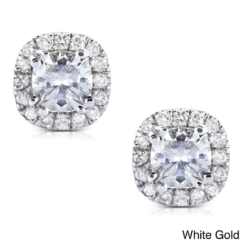 Annello by Kobelli 14k Gold 1 1/5ct TGW Cushion 4.5MM Moissanite (GH) and Diamond Halo Stud Earrings