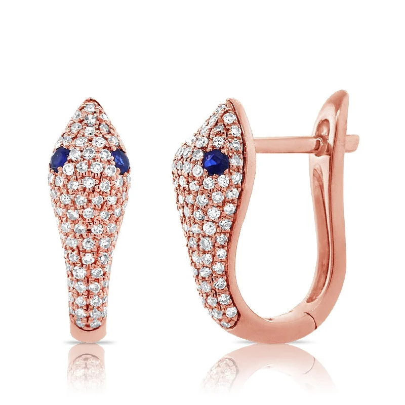 Joelle Diamond & Sapphire Snake Hoops Earrings 14K Gold 3/8ct TDW