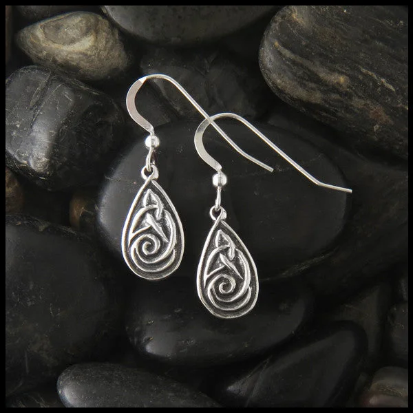 Celtic Spiral Drop Earrings in Silver