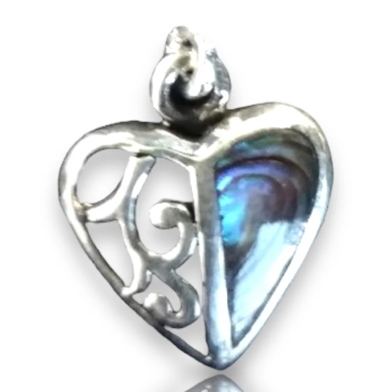 PC08 Sacred NZ 925 Sterling Silver Paua Heart Charm