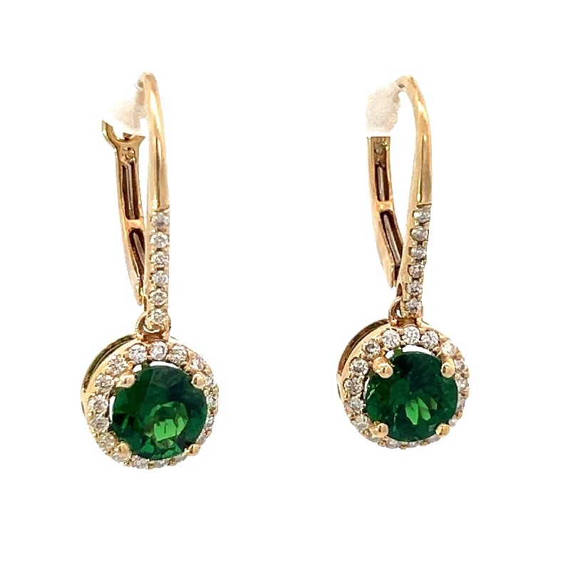 Modern 14kt Yellow Gold 1.85ct Tsavorite Green Garnet + .55cttw Diamond Earrings