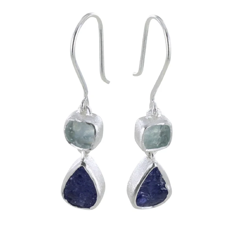 Duo Rough Stone Drop Earrings in Sterling Silver