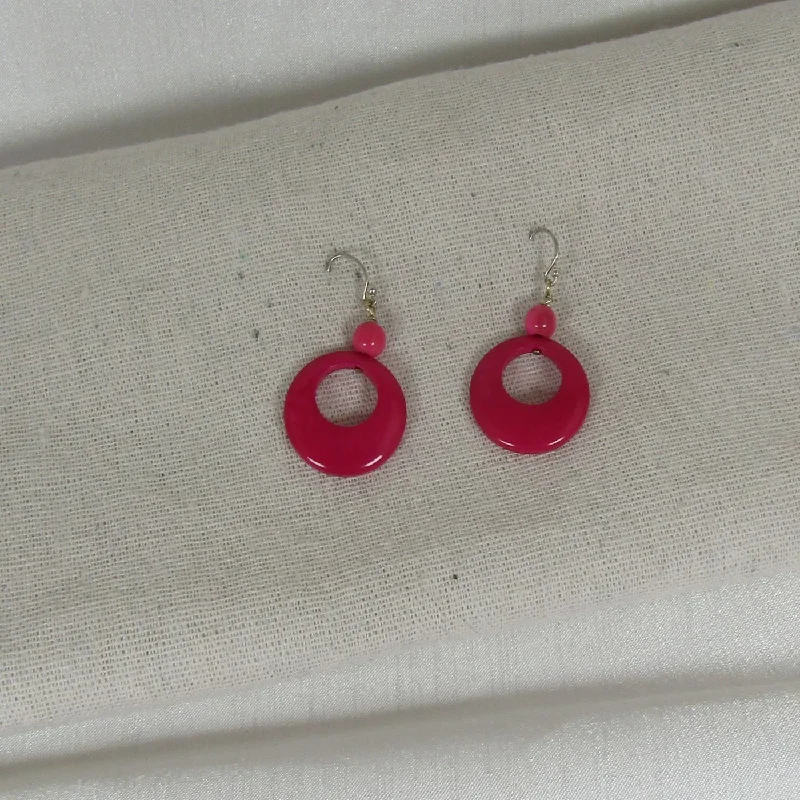 Bright Pink Tagua Nut Ivory Hoop Earrings