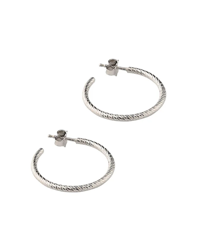 Frederic Duclos Sterling Silver 1 inch Sparkle Hoop Earrings E489