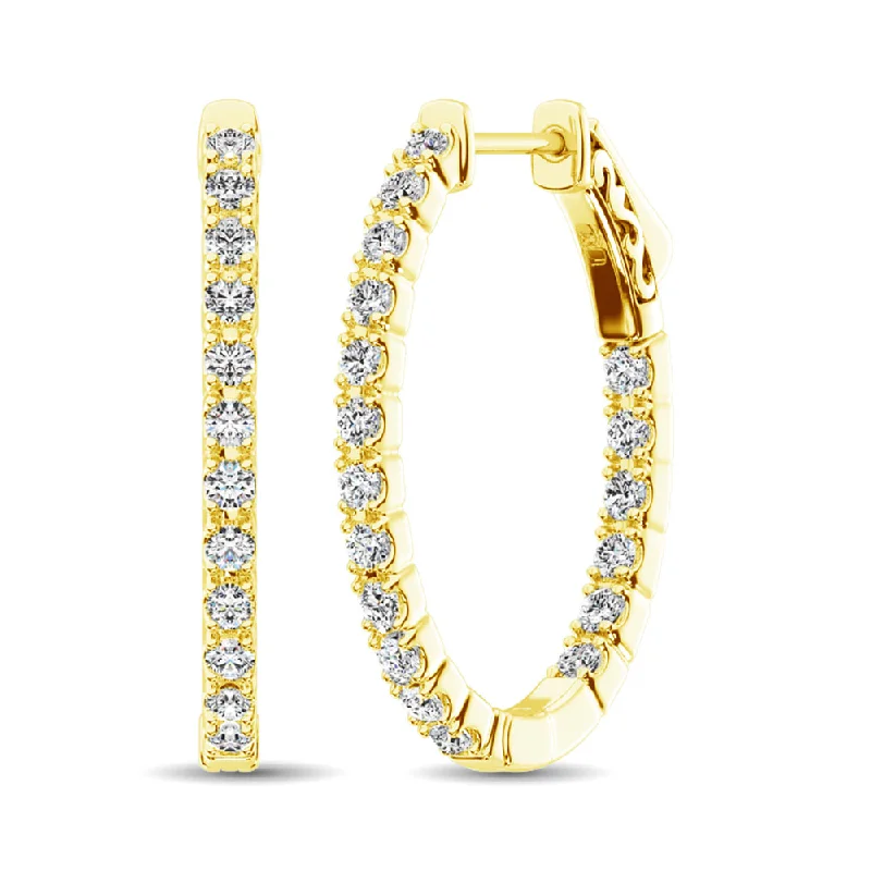 14K Yellow Gold Diamond 9/10 Ct.Tw. In and Out Hoop Earrings