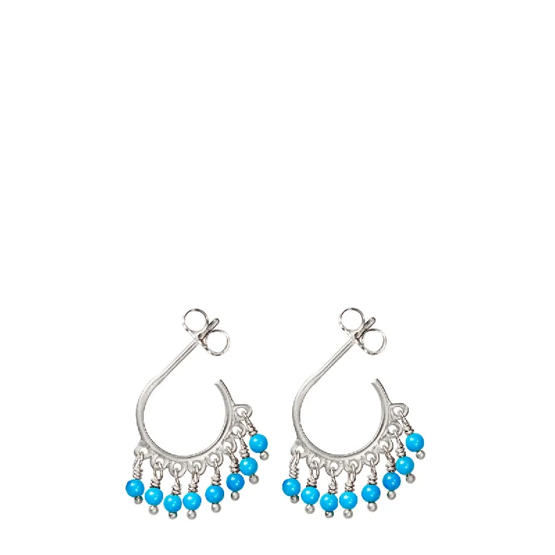 Sterling Silver Small Fine Turquoise Beaded Hoop Earrings