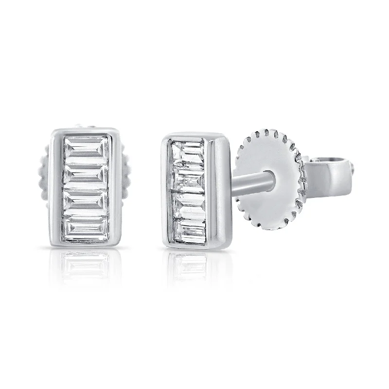 Joelle Diamond Baguette Bar Stud Earrings 1/10Ct 14K White Gold Stud Earrings