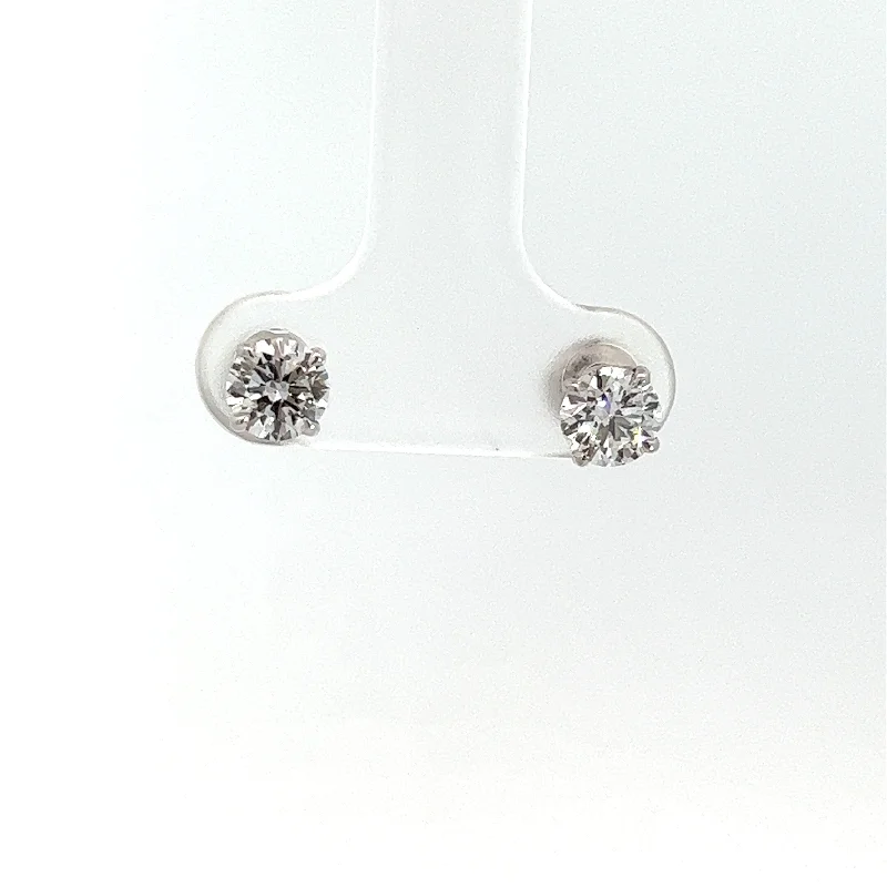 Modern 14kt White Gold 1.01 Round Brilliant Cut Diamond G-H VS Stud Earrings