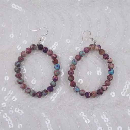 Big Purple Gemstone Jasper Hoop Earrings