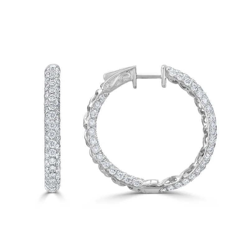 Joelle Diamond Hoop Earrings 18K White Gold 3 CTTW 1"