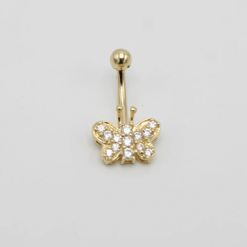 14K Butterflyt Belly Piercing Cz Stones Yellow Gold