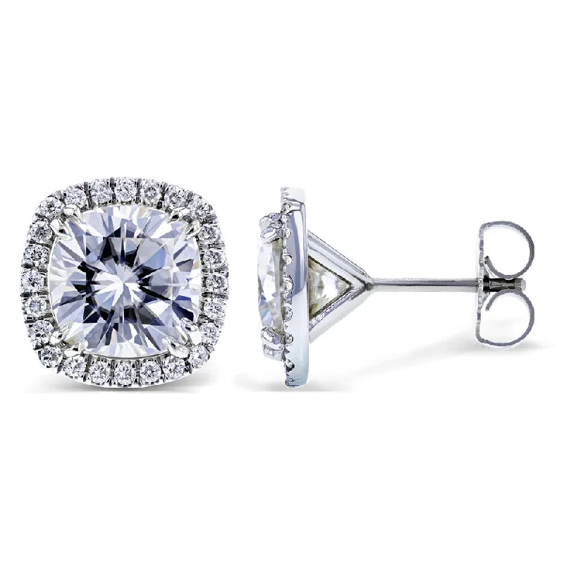 Annello by Kobelli 14k White Gold 6ct TGW Cushion Moissanite (GH) and Diamond (GH) Halo Formal Stud Earrings