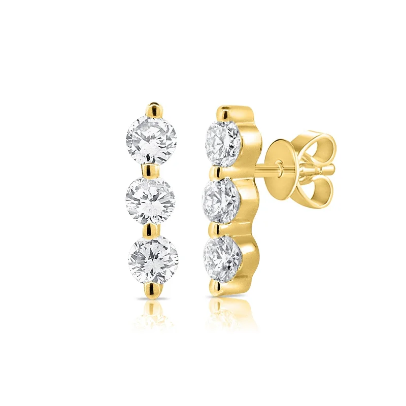 Joelle Diamond 3 Stone Bar Earrings 0.20Ct 14K Yellow Gold Stud Earring