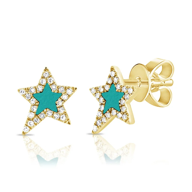 Joelle Turquoise & Diamond Star Stud Earrings 14K Yellow Gold