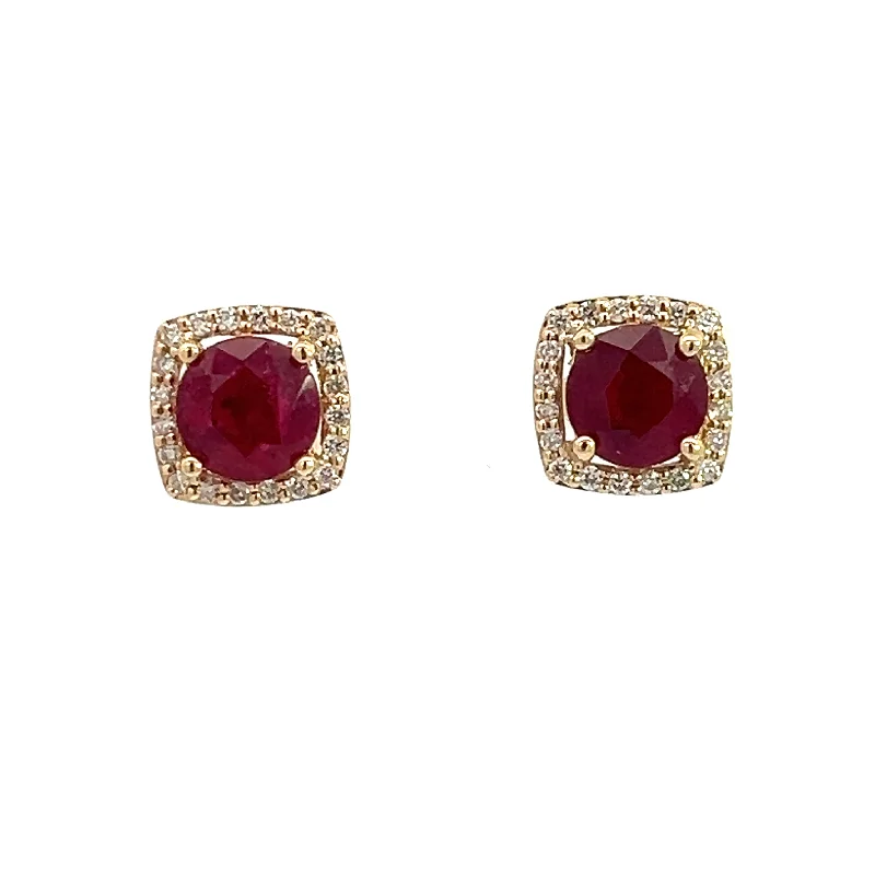 Modern 14ktyg 2.43ct Vivid Red Rubies + .25cttw Diamond Stud Earrings