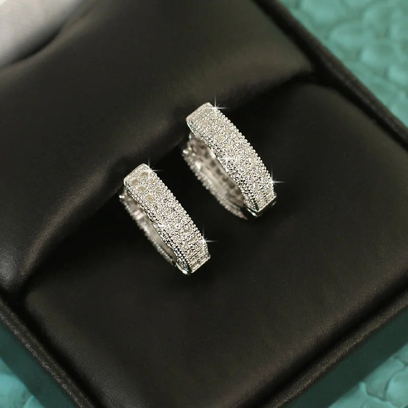 0.96 CTW Moissanite Fully Iced 3D Hoop Earrings