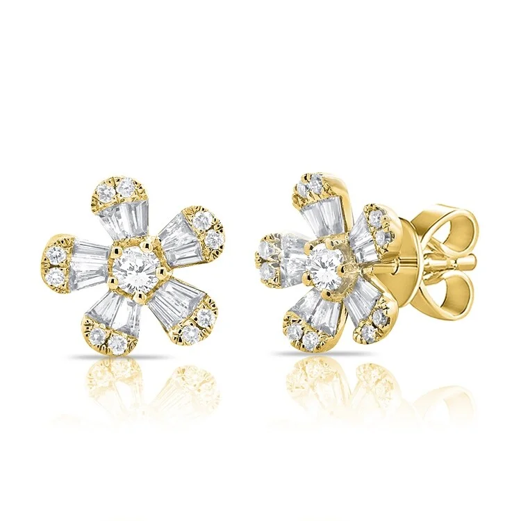 Joelle Baguette Diamond Flower Stud Earrings 3/4 ct. t.w. 14K Gold