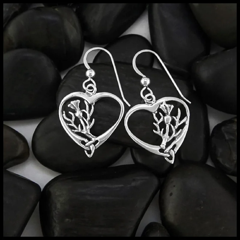 Scottish Thistle Celtic Heart Drop Earrings