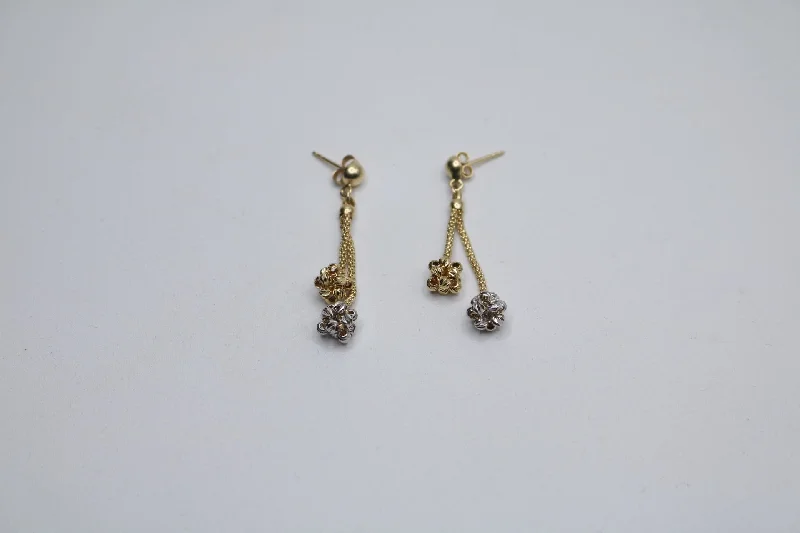 14K Two Tone Dangling Earrings