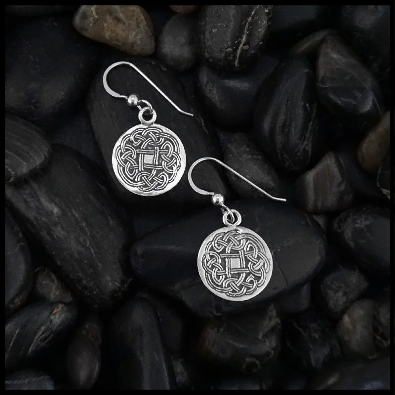 Ornate Circular Knot Earrings in Silver