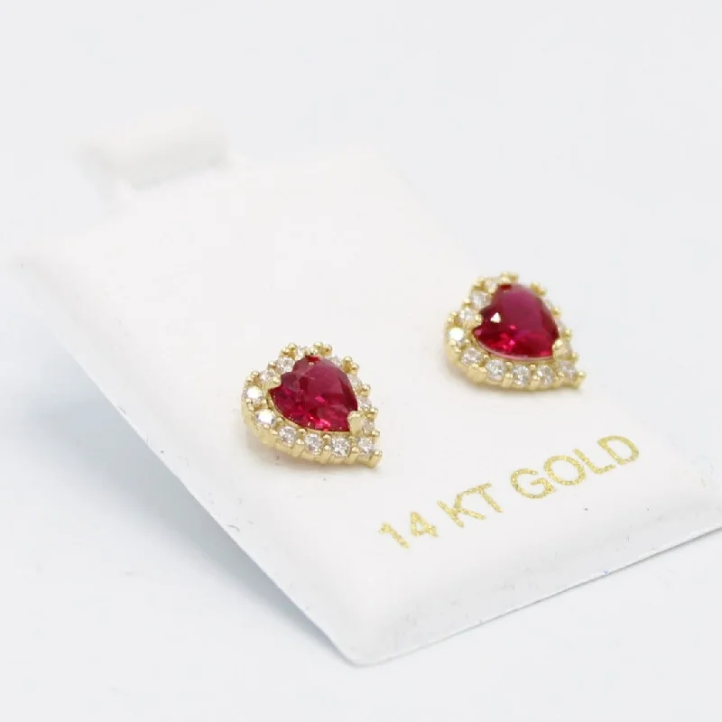 14K Heart❤️Baby Girl Earring Ruby Gem (Birthstone July) Yellow Gold