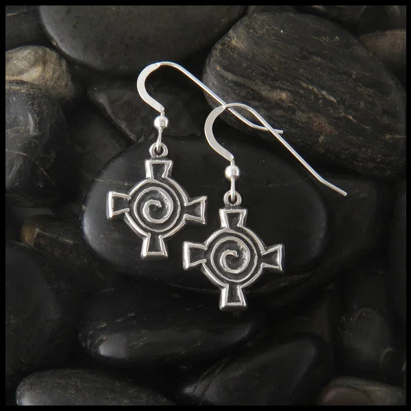 Spiral Cross Earring in Silver