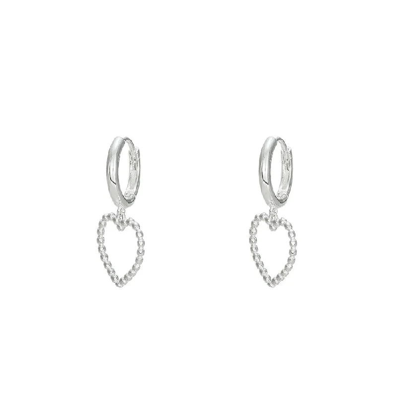 Silver Dangly Bubble Heart Earrings