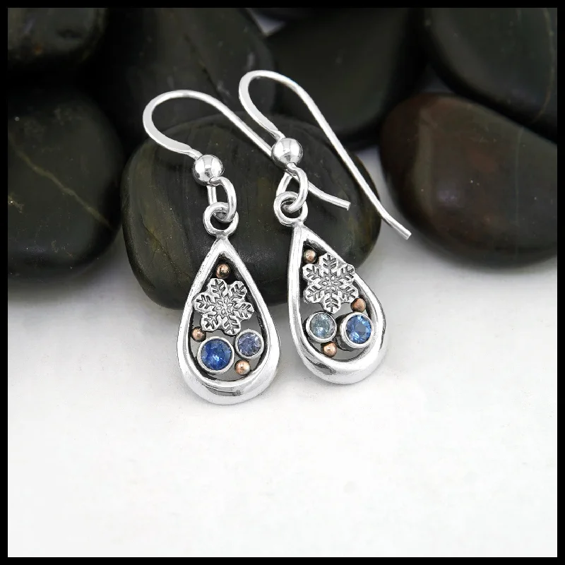 Sapphire Snowflake Drop Earrings