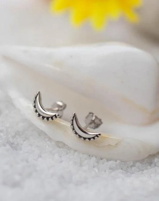 Half Moon Stud Earrings ~ Sterling Silver 925 ~ SME041