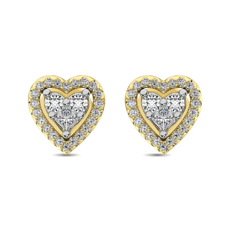 10K Yellow Gold 1/3 Ct.Tw. Diamond Heart Stud Earrings