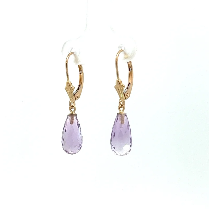 Modern 14kt Yellow Gold Amethyst Briolette Cut Dangle Earrings