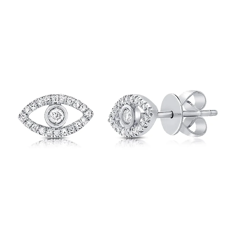 Joelle Diamond Evil Eye Studs Earring 14K White Gold 1/10ct TDW