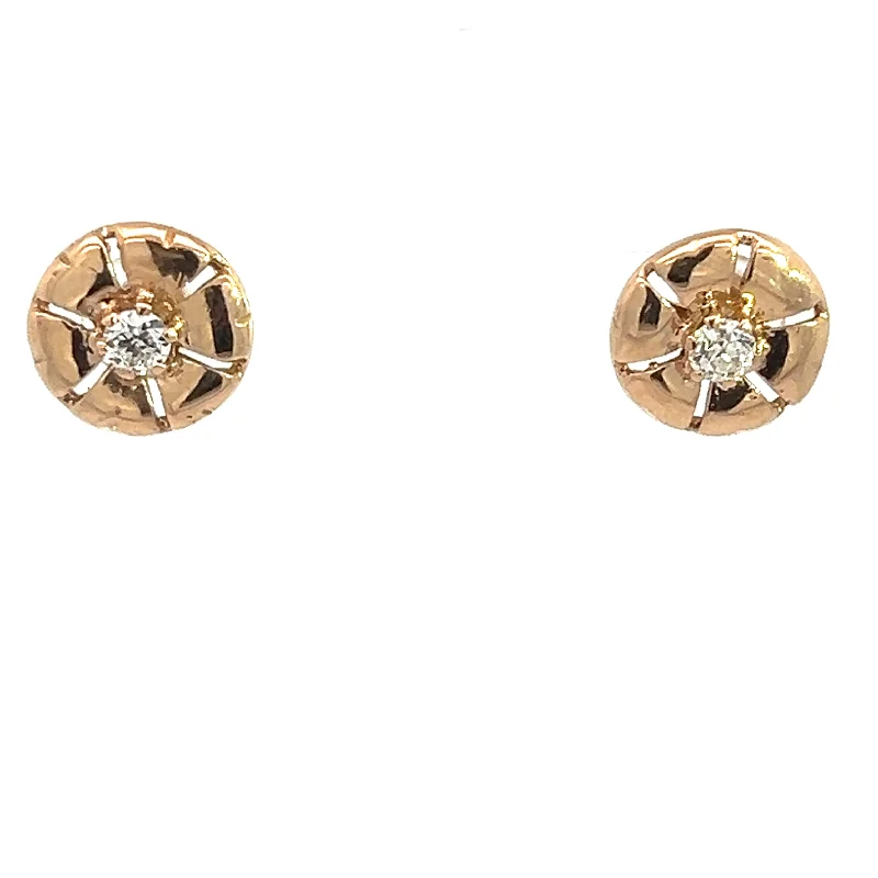 Art Deco 14kt Yellow Gold .50cttw Old European Cut Diamond Stud Earrings