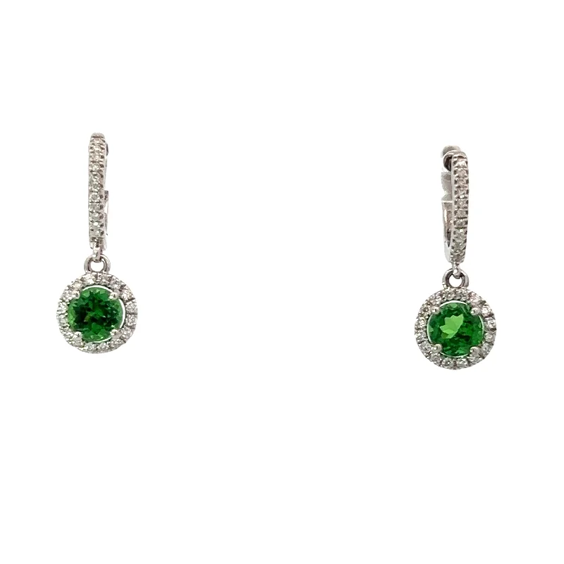 Modern 14kt White Gold 1.56ct Tsavorite Green Garnets + .35cttw Diamond Earrings with Lever Backs