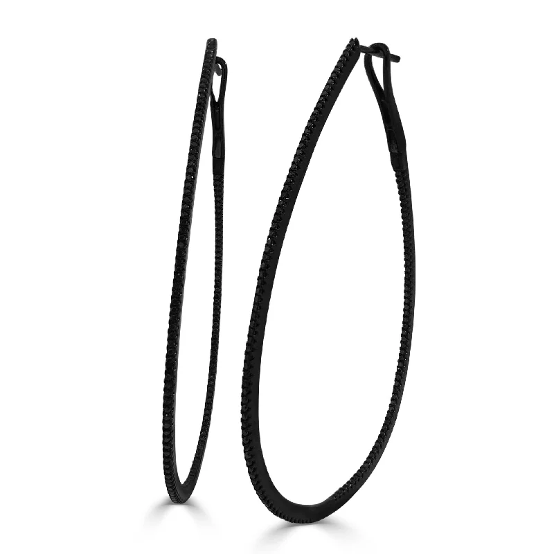 Joelle Black Diamond Inside Out 14K Black Gold Pear Shape Hoop Earrings 2.5"