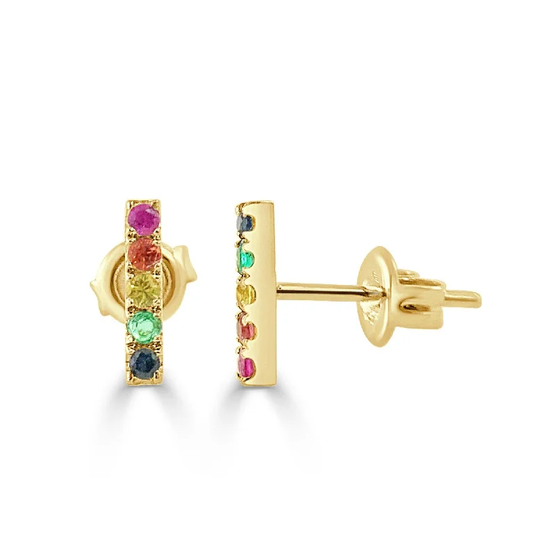 Joelle Multi Sapphire Bar Earrings 14K Yellow Gold