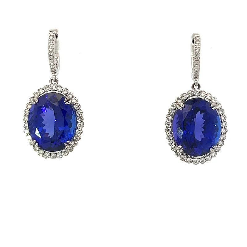 Modern 18kt White Gold 22.25ct  Tanzanite + .87cttw Diamond Earrings