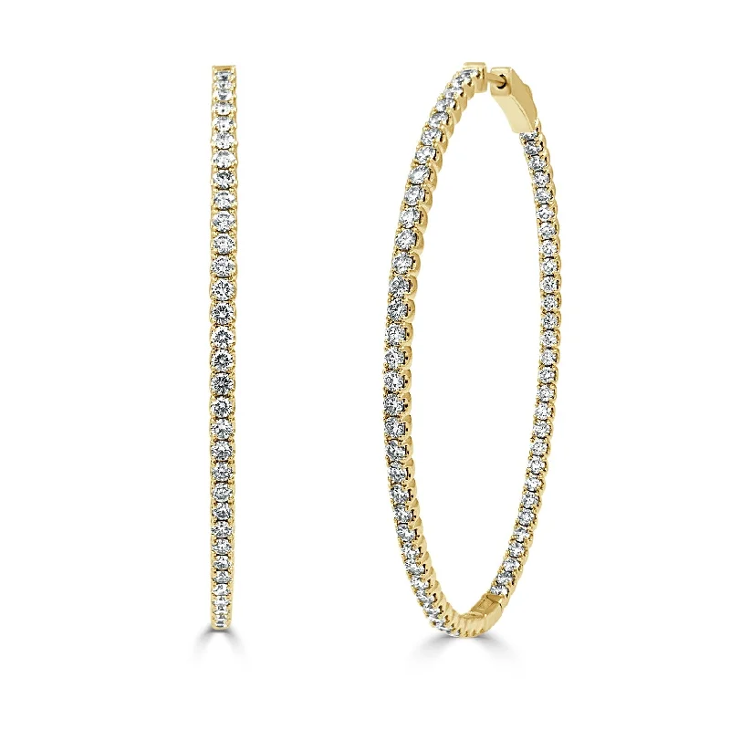 Joelle Diamond Oval 4 CT TDW Hoop Earrings 2.25" 14K Yellow Gold