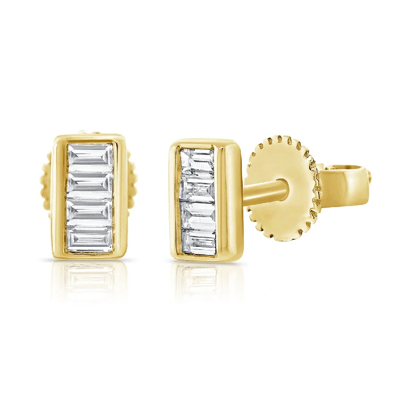 Joelle Diamond Baguette Bar Stud Earrings 1/10Ct 14K Yellow Gold Stud Earrings