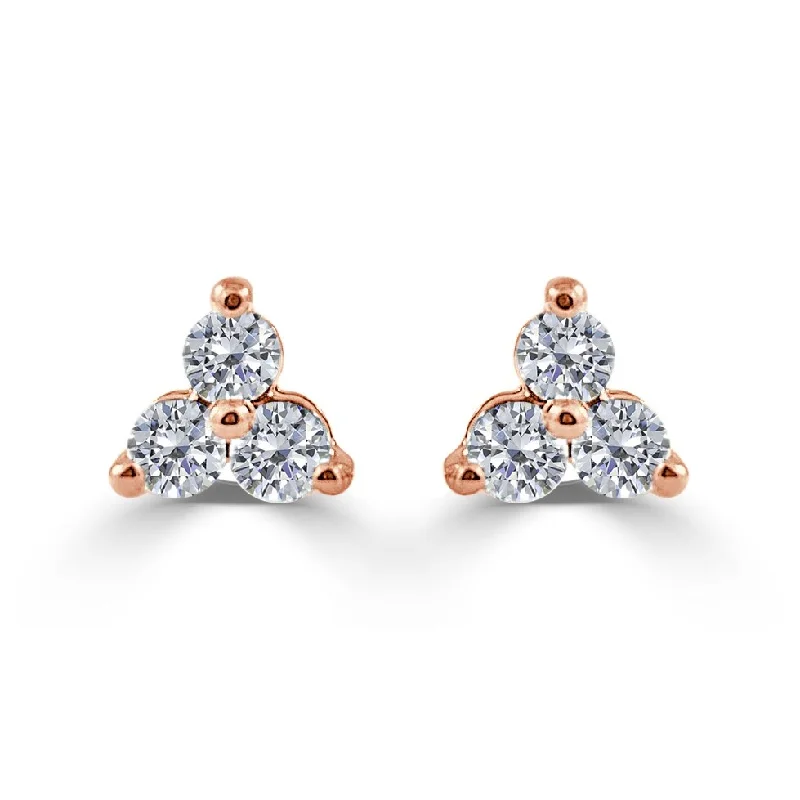 Joelle Three Stone Diamond Studs Earrings 14K Rose Gold 1ct TDW