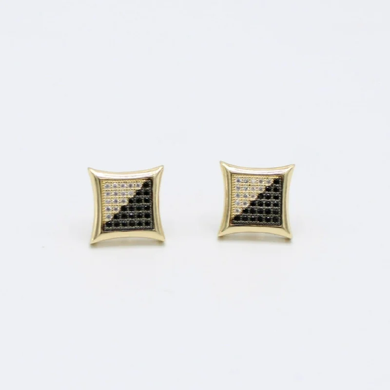 14K Square Earring Cz and Black Stones