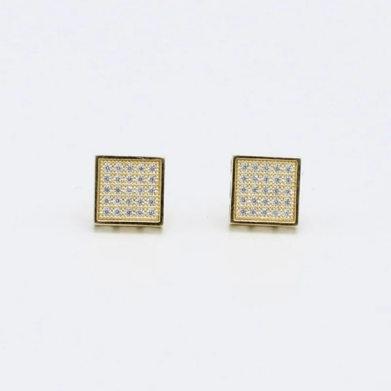 14K Square Men's Earring Cz Stones