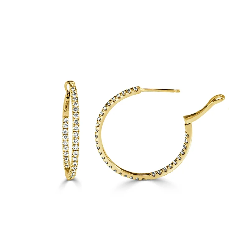 Joelle Inside Out DiamondRound Hoop Earrings 1" 14K Gold 1.20ct TDW