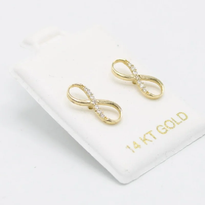 14K Infinity Earrings Cz Stones Yellow Gold