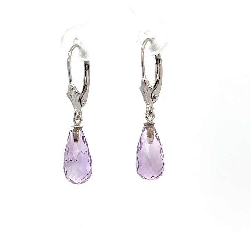 Modern 14kt White Gold Amethyst Briolette Cut Dangle Earrings