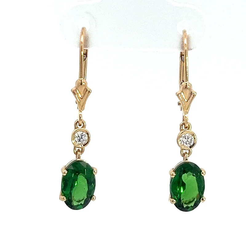 Modern 14kt Yellow Gold 2.25ct Tsavorite Garnets + .10cttw Diamond Earrings