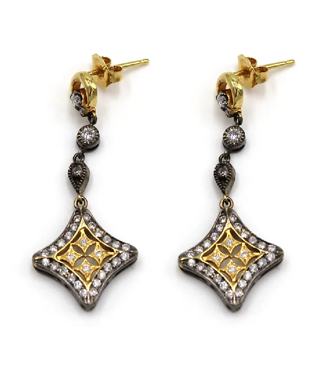 Two Tone Diamond Drop Earrings 0.75 Carats