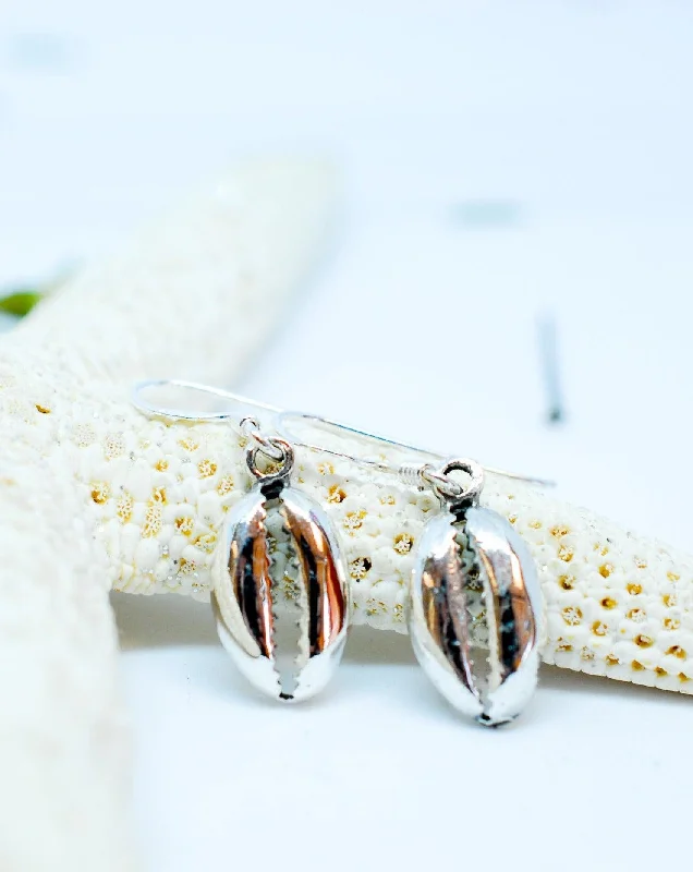 Cowrie Shell Drop Earrings  ~Sterling Silver 925~ME006